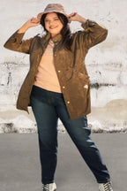 Plus Size Light Weight Zip Up And Button Down Fall Coat