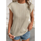 Plus Size Cap Sleeve Wavy Texture Top