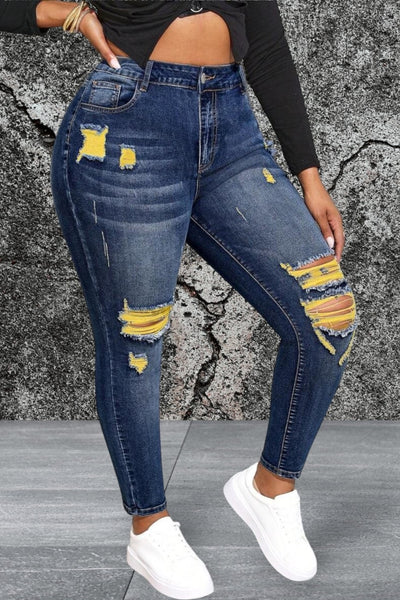 Plus Size Women Distressed Pocket Skinny Jeans