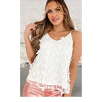 Sleeveless Butterfly Applique Mesh Overlay Tank Top