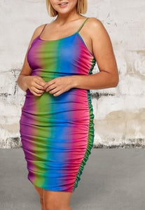 Plus size rainbow print spaghetti strap dress