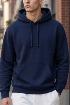 Men Navy Blue Pullover Hoodie