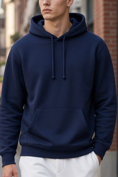 Men Navy Blue Pullover Hoodie
