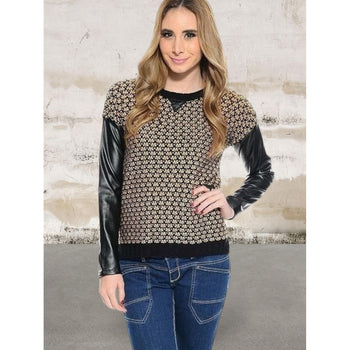 Juniors Faux Leather Sleeve Knitted Sweater