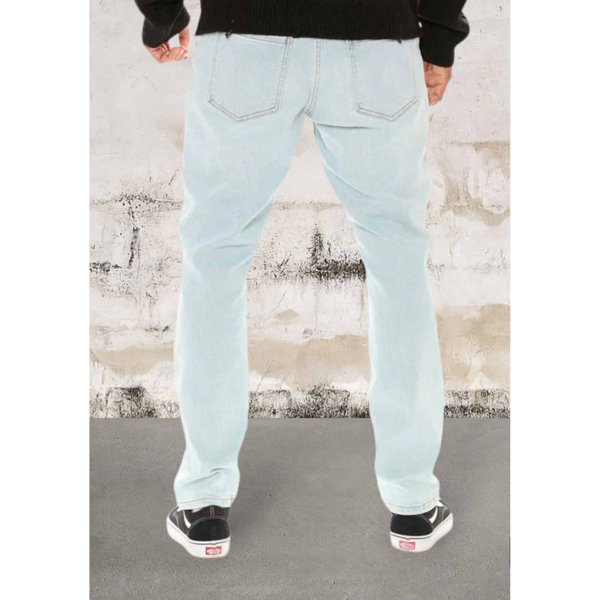 Denim blue palm tree patchwork jeans