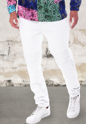 Men off white skinny jeans with ankle zip