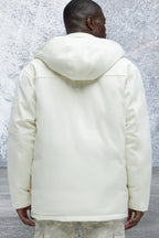 Men's Thick Padded Hooded Off White Coat