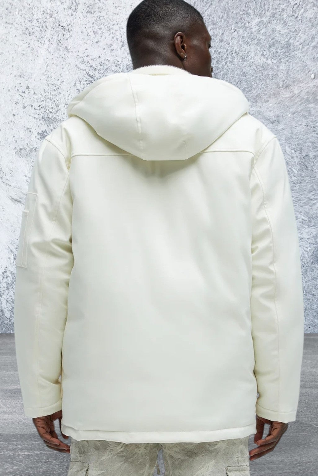 Men's Thick Padded Hooded Off White Coat