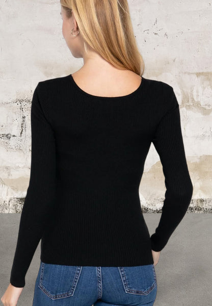 Black V-neck Knotted Sweater