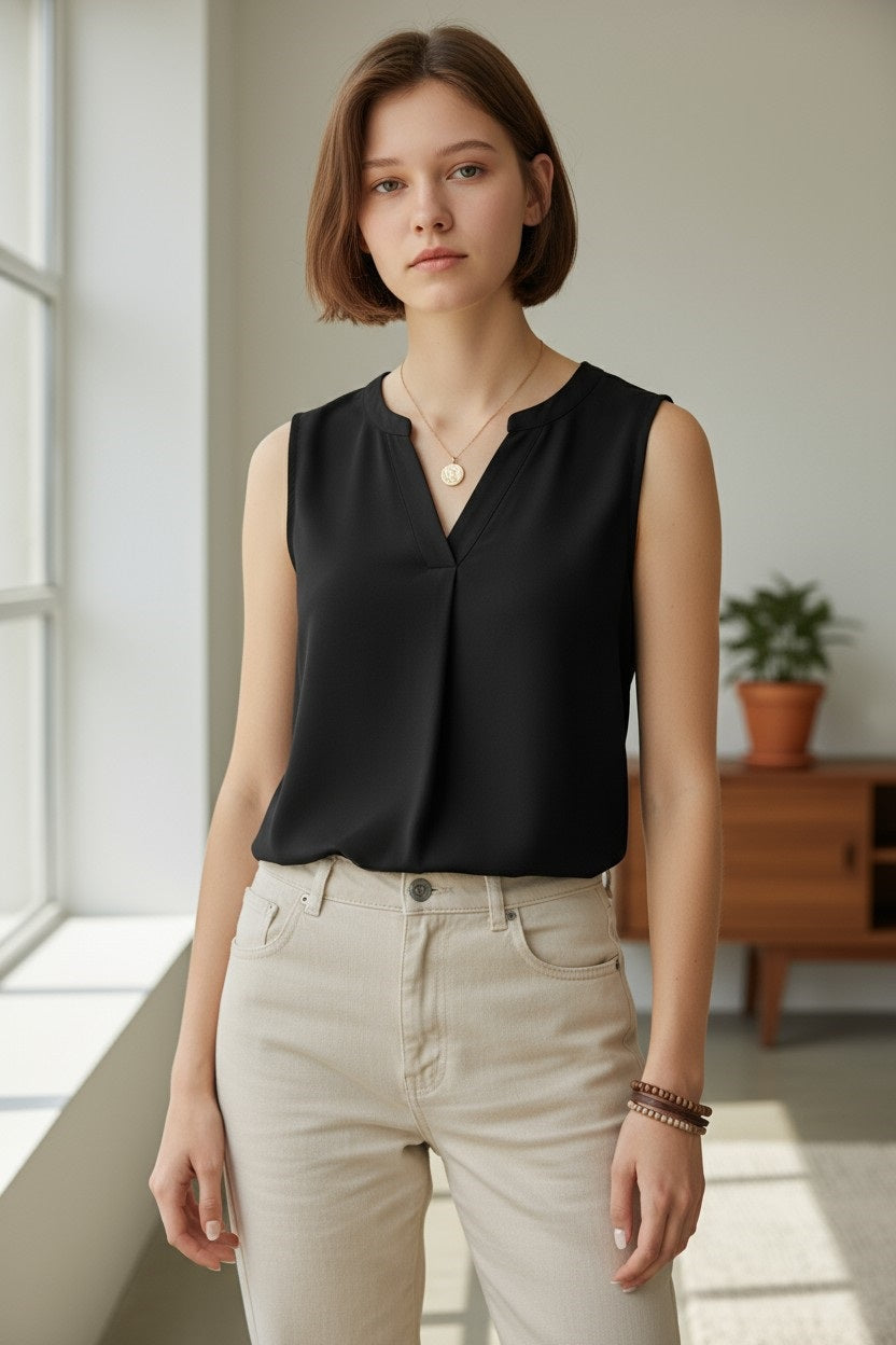 Timeson Women's Chiffon V Neck Sleeveless Blouse