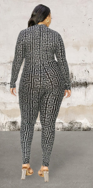 Plus size geo pattern glitter printed jumpsuit
