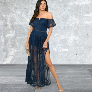 Women's off Shoulder all over lace mmaxi dress