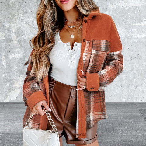 Long Sleeve Plaid Pattern Flap Pockets Buttoned Shacket