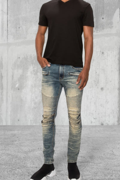 Men Creased Skinny Fit Biker Denim Jeans
