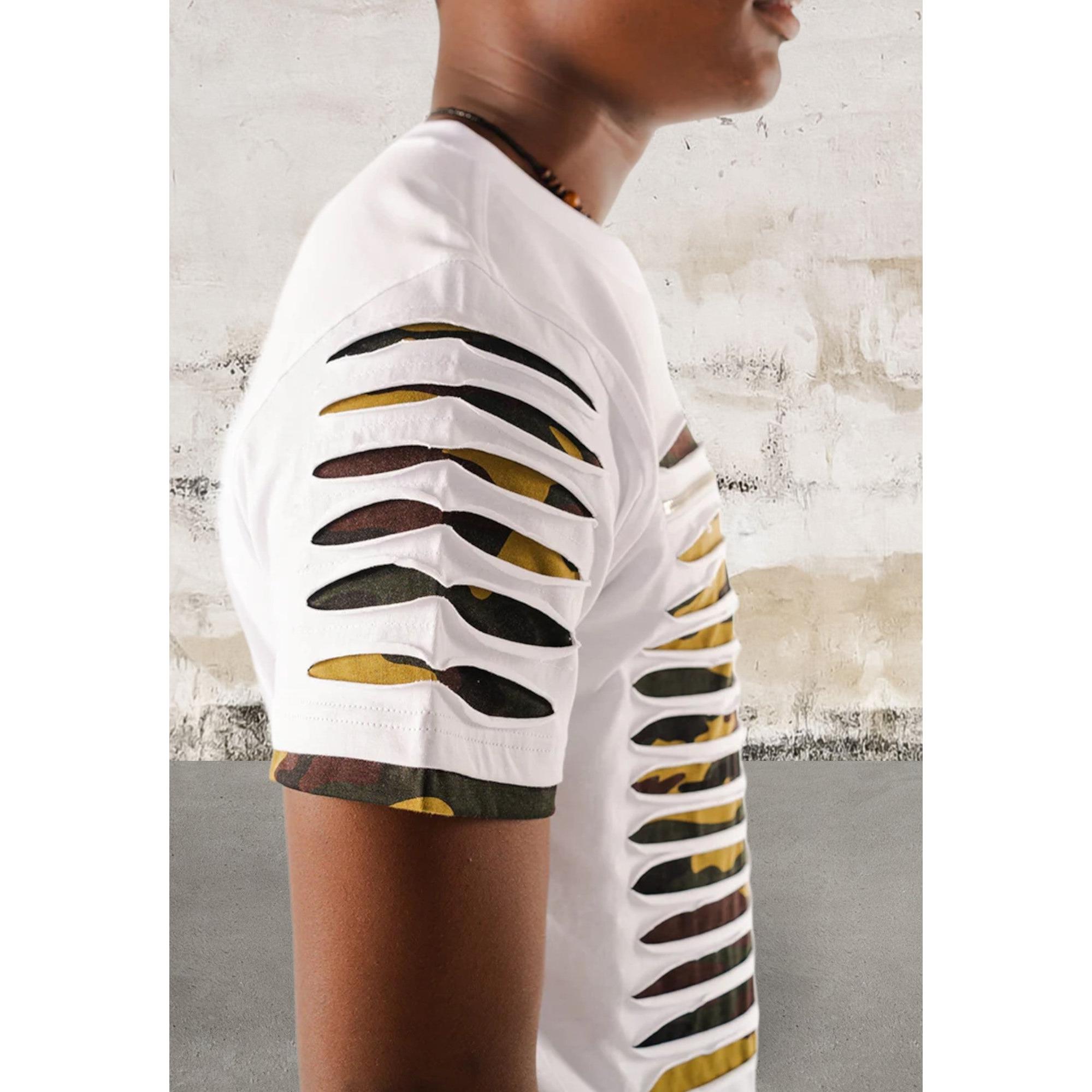 Men's Short Sleeve Razor Cut Camo White Top