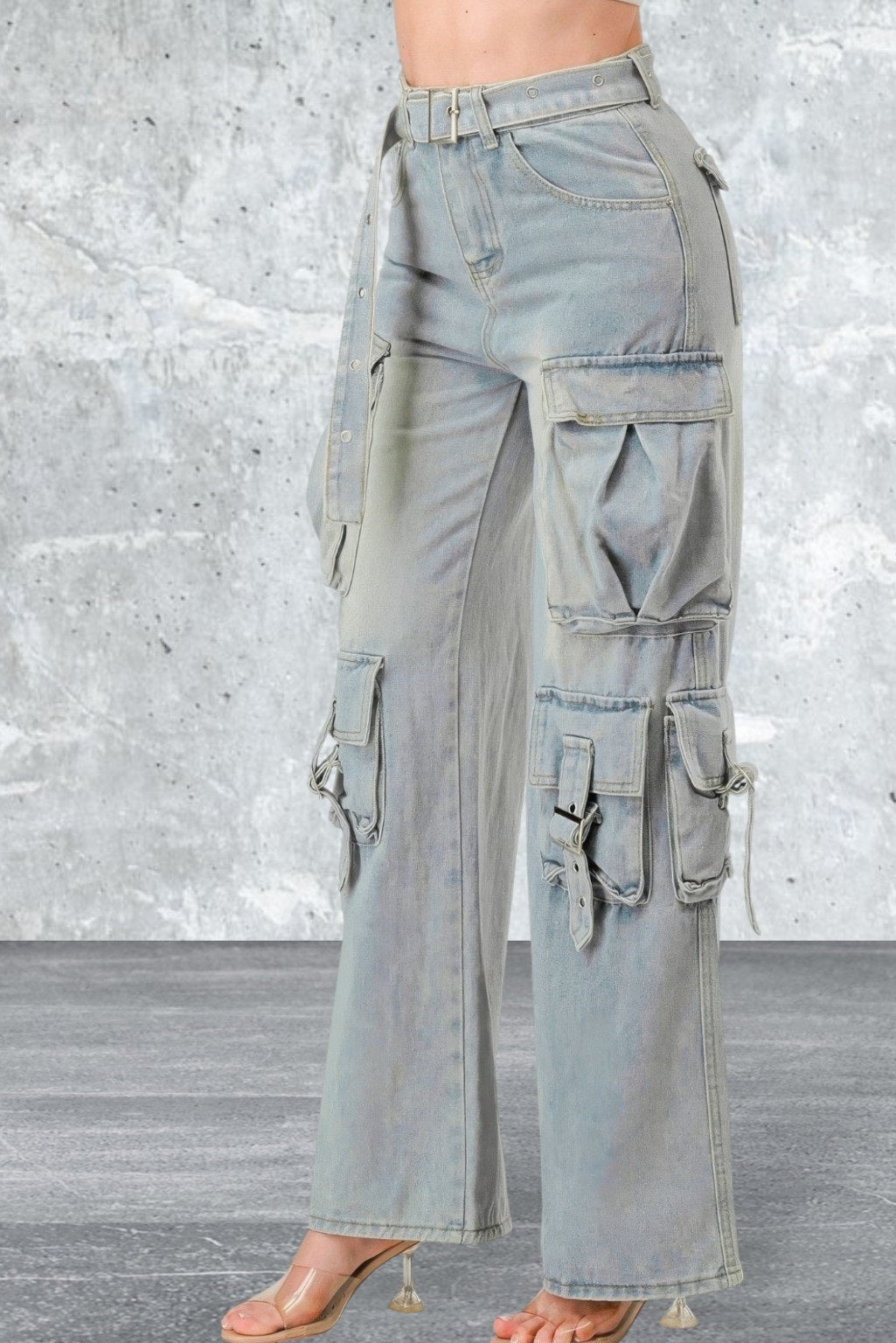 Women's Belted Denim Cargo Jean