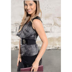 Women sleeveless cowl neck belted blouse