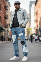 Mens Straight Leg Denim Patch Jeans