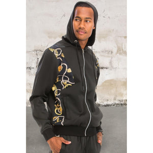 Men's Printed Poly Full Zip Front Hooded Track Suit