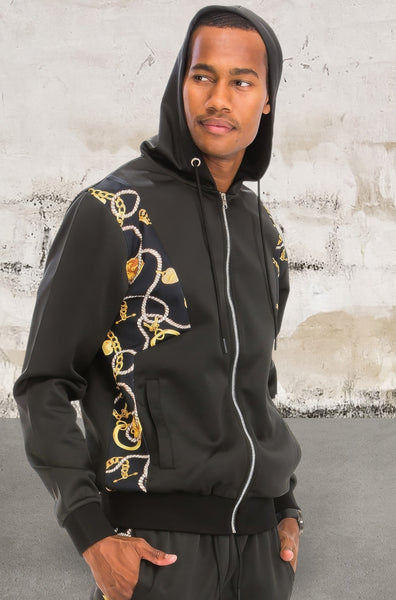 Men's Printed Poly Full Zip Front Hooded Track Suit