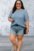 Plus Size Knit Color Block Lace Solid Fit Top
