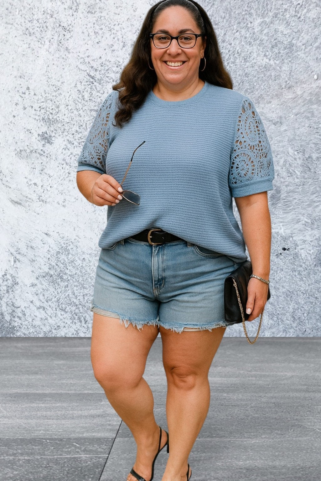 Plus Size Knit Color Block Lace Solid Fit Top