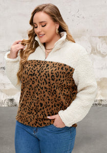 Plus Size Leopard Sherpa Pullover