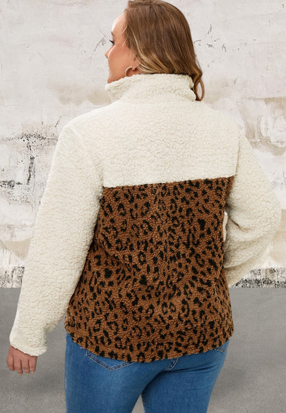 Plus Size Leopard Sherpa Pullover
