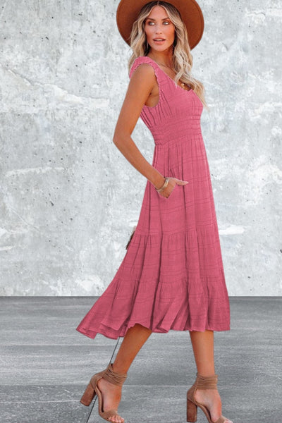 Sleeveless Square Neck Midi Dress