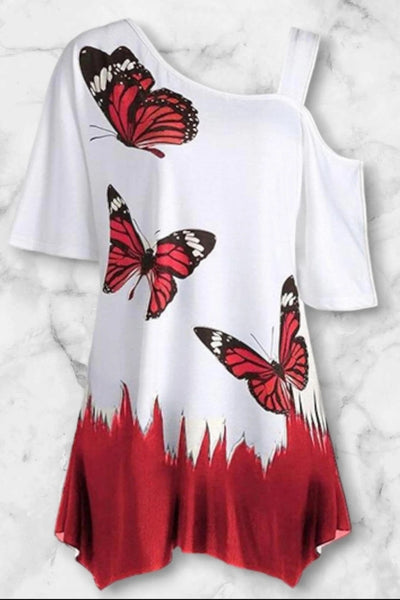 Short sleeve butterfly cold shoulder top