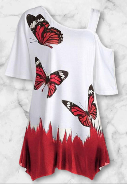 Short sleeve butterfly cold shoulder top