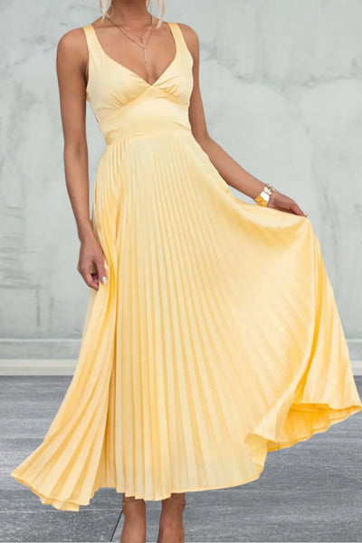 Sleeveless Pleated V-Neck Maxi Dress