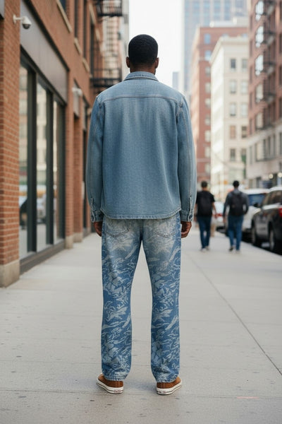 Men's Straight Leg Denim Floral Print jeans