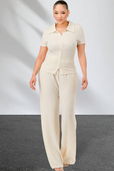 Shot Sleeve Textured top and pants set