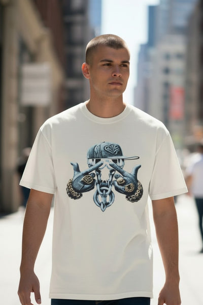 Men's Short Sleeve Heavy Cotton Ash Grey Graphic T-Shirt