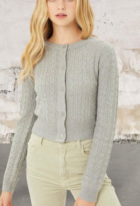 Heather Grey Buttoned Cable Knit Cardigan Long Sleeve Sweater