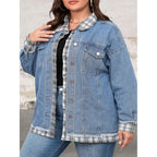 Plus Size Plaid Hem Denim Jacket