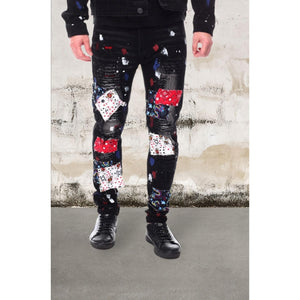 Men's skinny fit patch black jeans