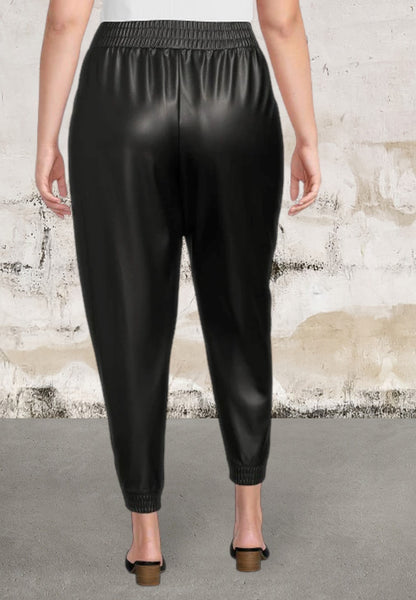 Plus size pintuck elastic waistband faux leather pants