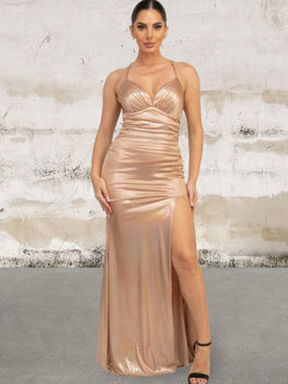 Women's Lace up Side Slit Maxi Dress