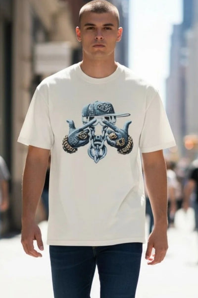 Men's Short Sleeve Over Size Soft Cotton Ash Grey Graphic T-Shirt