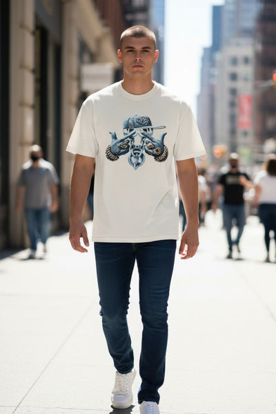 Men's Short Sleeve Heavy Cotton Ash Grey Graphic T-Shirt