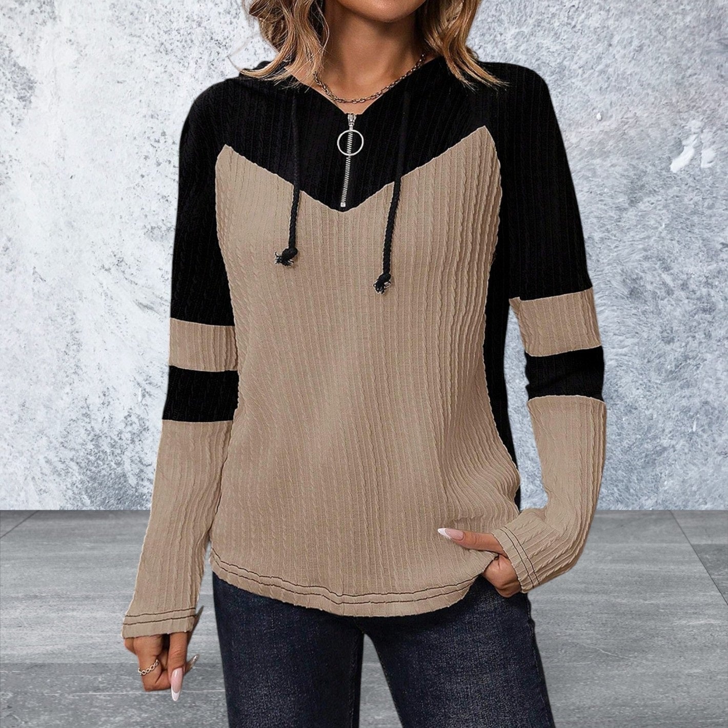 Long Sleeve Drawstring Hooded Top