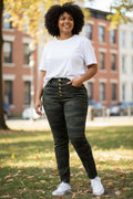 Camo Stretch Button-Fly High Rise Curvy Jeans