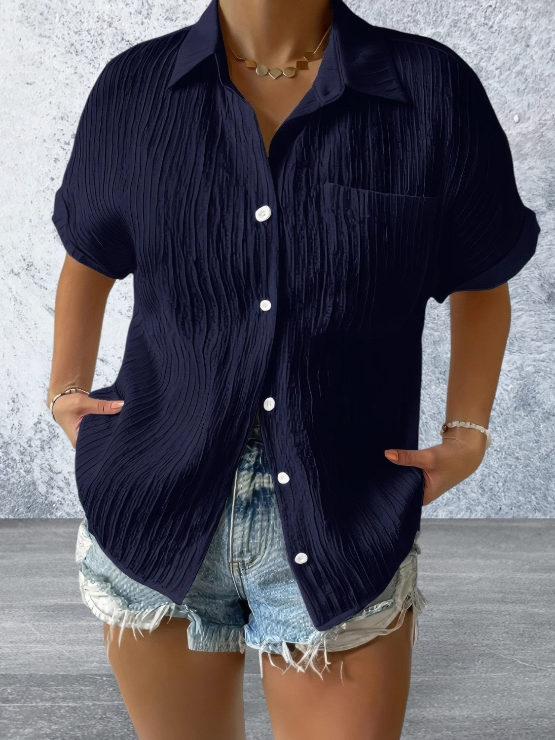 Plus Size Short Sleeve Button Front lightweight Shirt