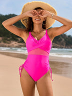 Drawstring Ruched V-Neck One-Piece Swimwear