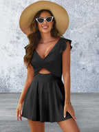 Cutout V-Neck Cap Sleeve One-Piece Swimwear