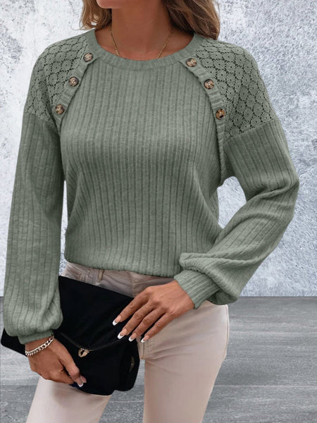 Womens Long Sleeve Round Neck Knit Top