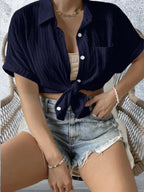 Plus Size Short Sleeve Button Front lightweight Shirt