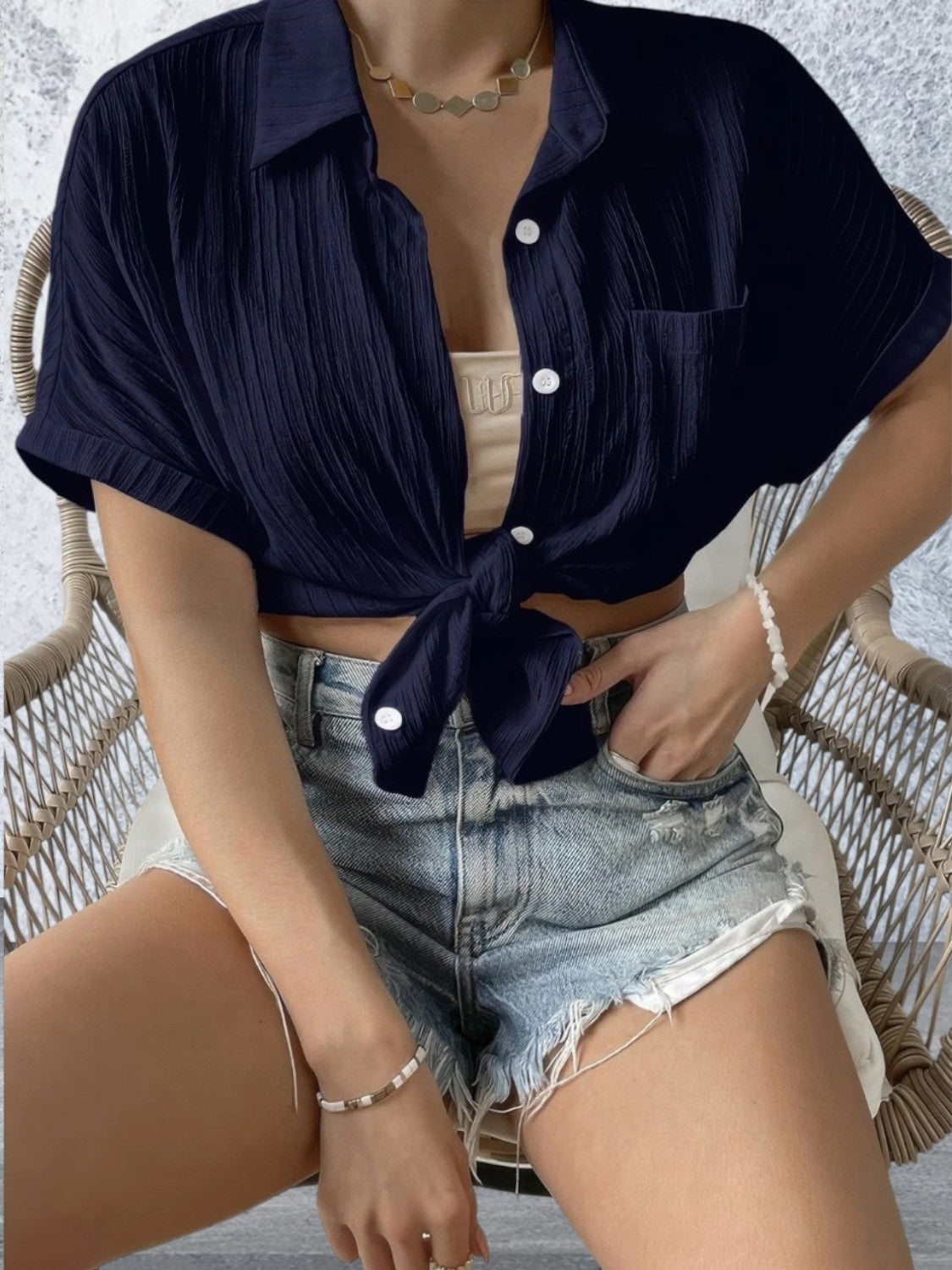Plus Size Short Sleeve Button Front lightweight Shirt